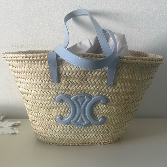 Celine Handbags - Celine Triomphe Panier tote soft blue medium palm leaves & calf skin BNWT